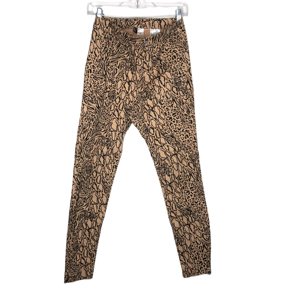 H&M DIVIDED Leopard Animal Print Raw Hem High Rise Skinny Jeans Pants